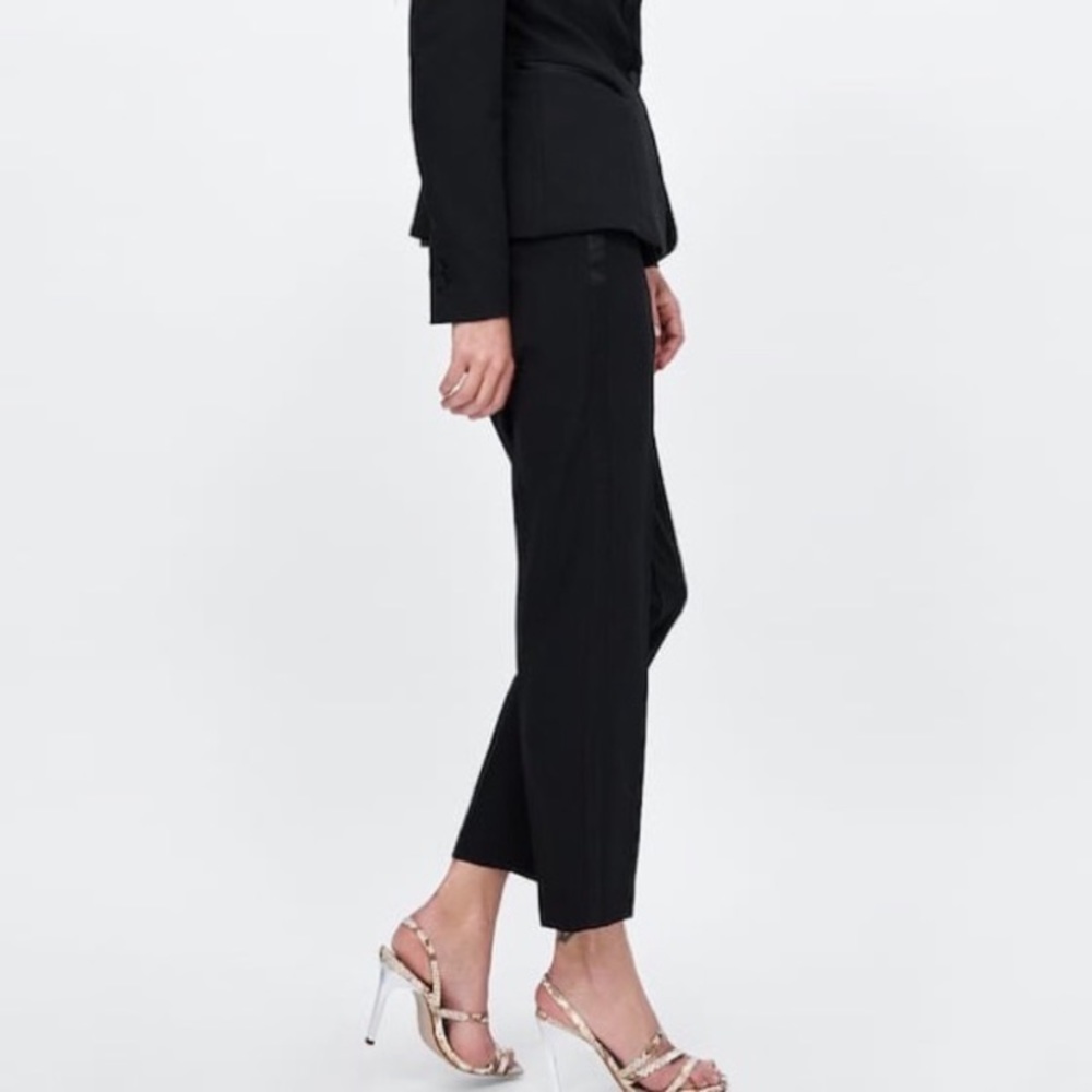 Zara Black Tuxedo Trim Skinny Ankle Pants